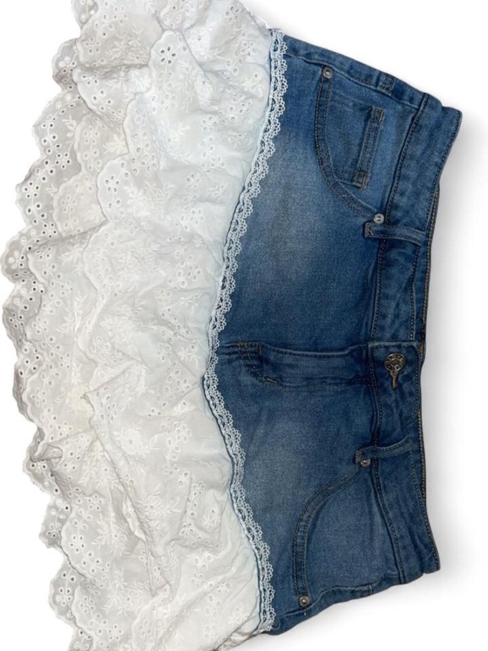 NYC White Eyelet Ruffle Over Blue Denim Skort - Picture 3 of 3